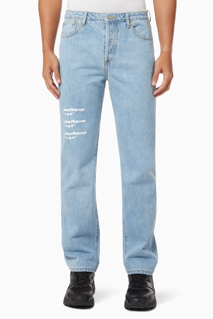 

Logo Print Jeans in Cotton Denim, Blue