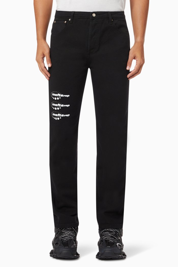 

Logo Print Jeans in Cotton Denim, Black