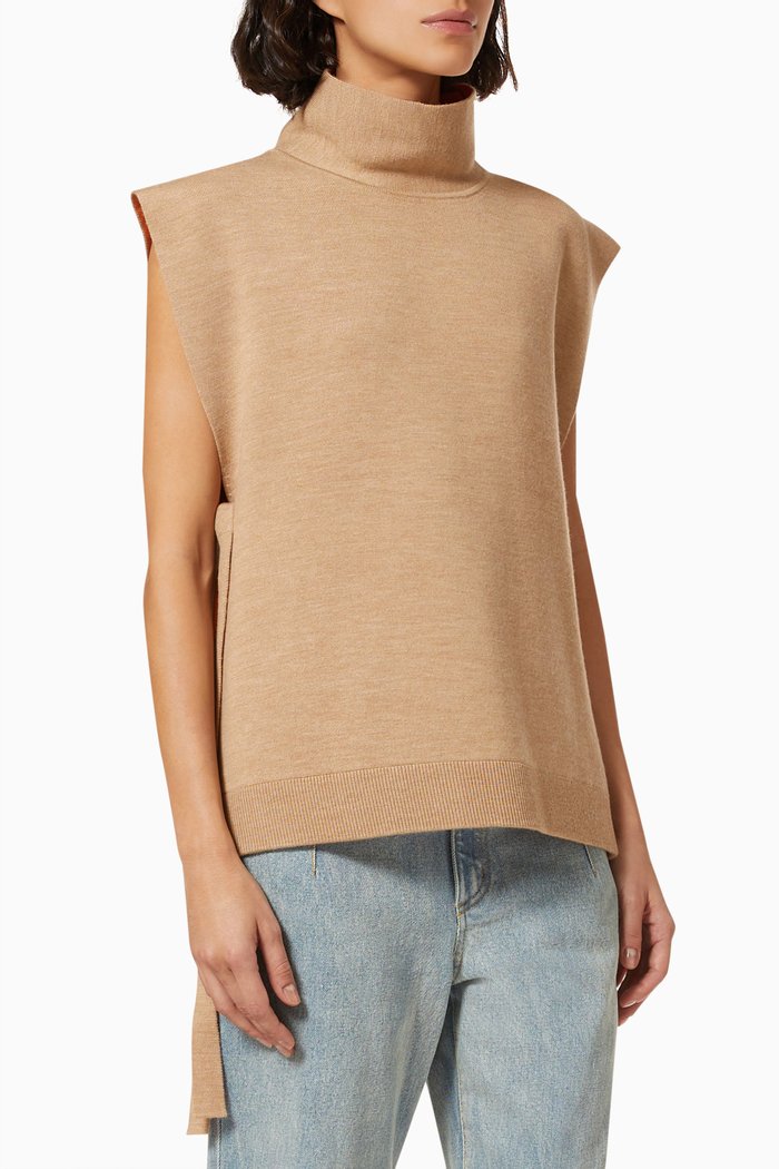 

Sleeveless Turtleneck in Double Face Wool, Neutral