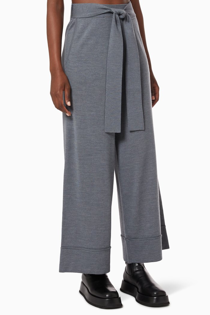 Waist Tie Pants in Knit, Grey