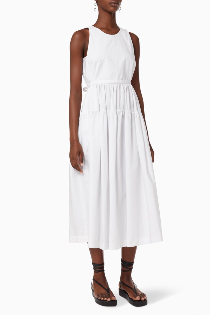 

Belted Dress in Cotton Poplin, White