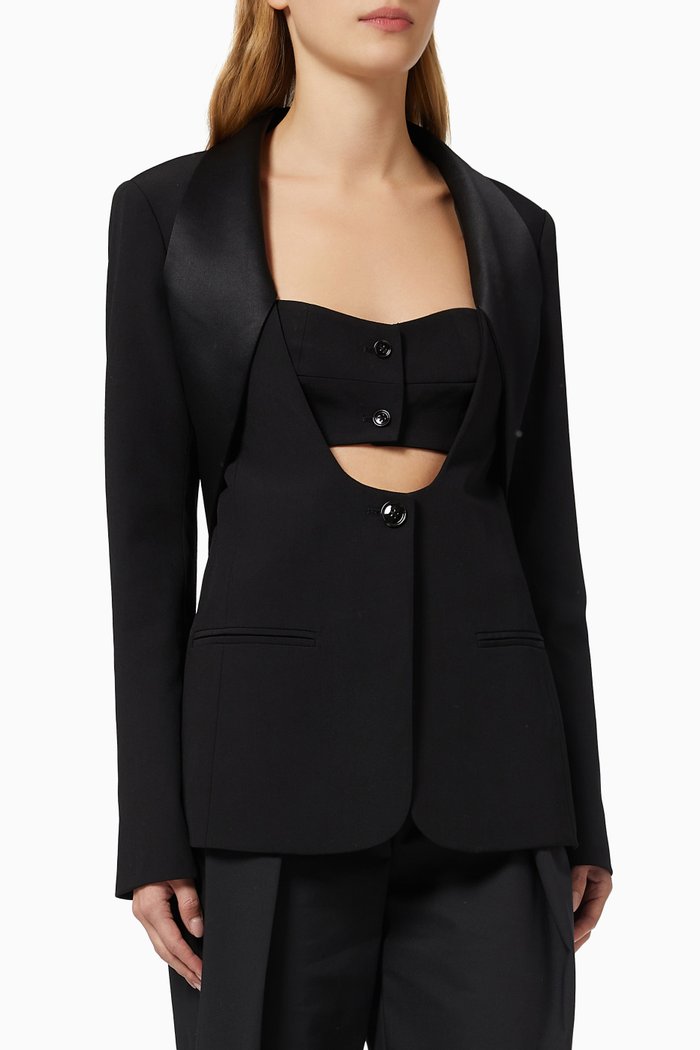 

Tuxedo Bustier Blazer in Wool Blend, Black