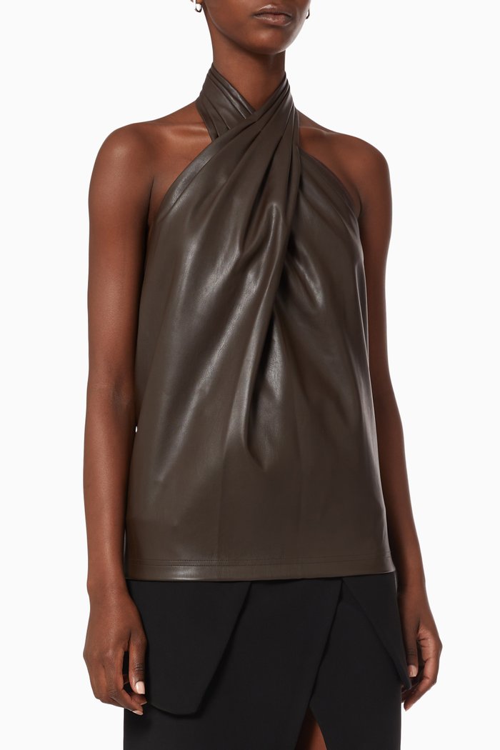 

Halterneck Top in Vegan Leather, Brown