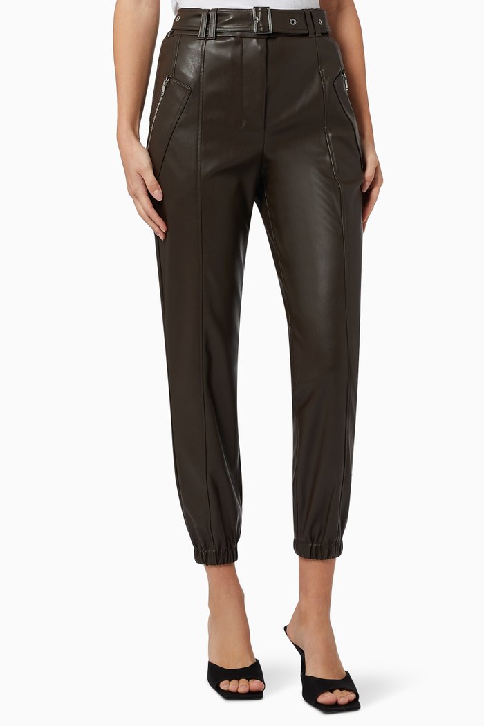 

Belted Joggers in Vegan Leather, Brown