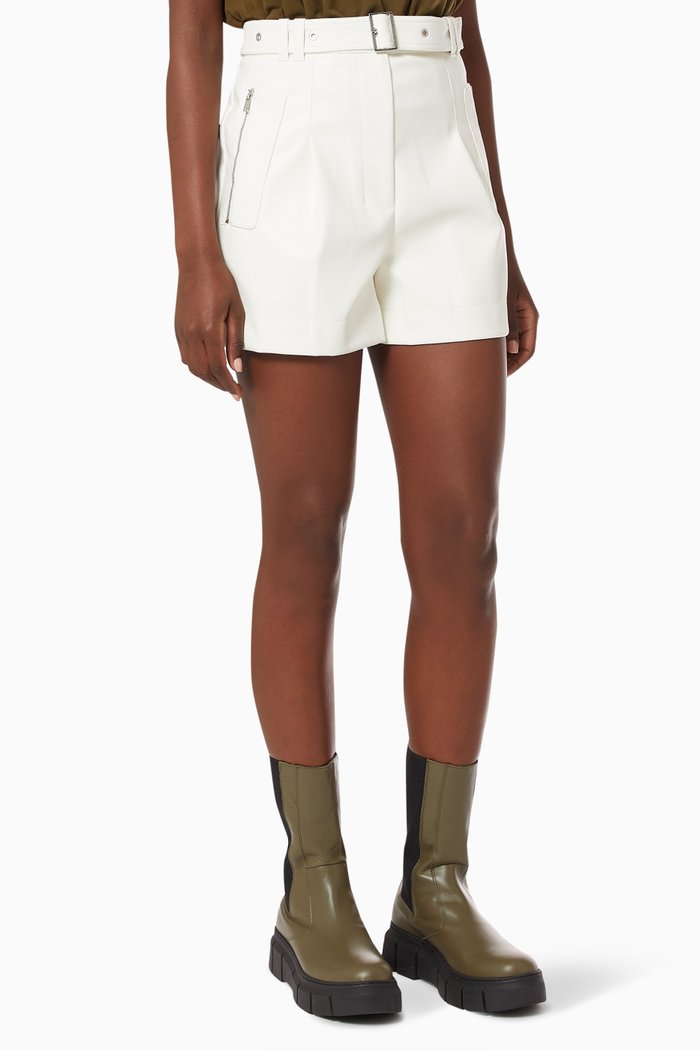 Utility Shorts in Vegan Leather, Neutral