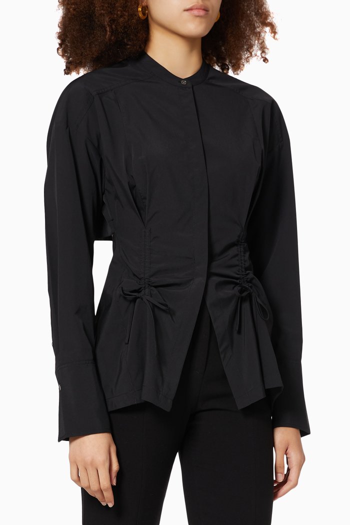 

Ruched Tie Shirt in Poplin, Black