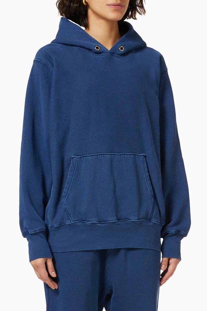 

Crop Hoodie in Brushed Cotton Fleece, Blue