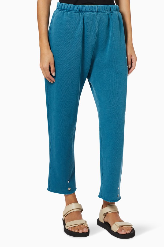 

Snap-button Sweatpants in Brushed Cotton Fleece, Blue