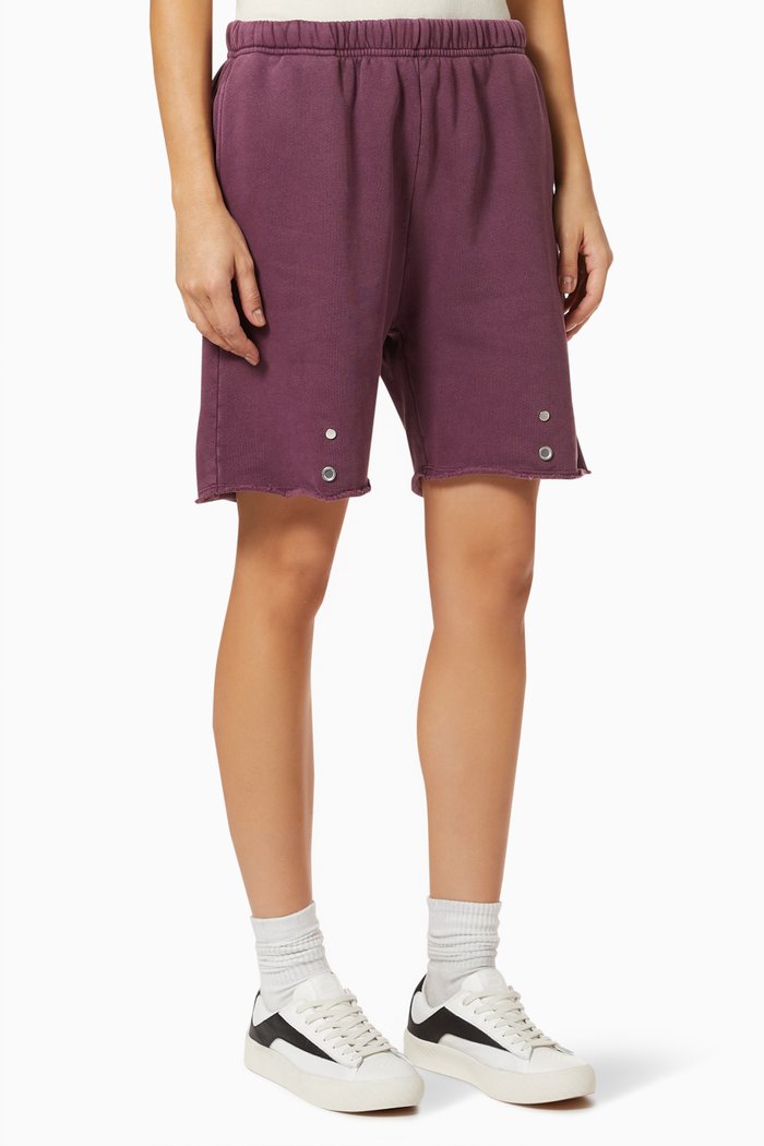 

Snap-button Shorts in Brushed Cotton Fleece, Purple