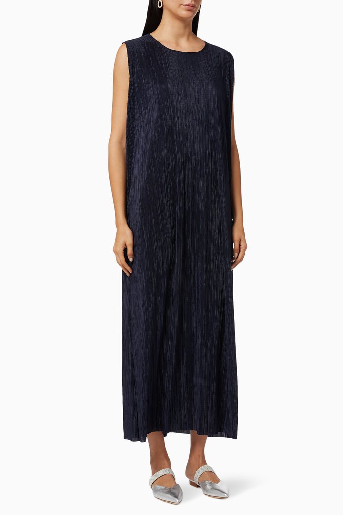 

Pleated Sleeveless Dress, Blue