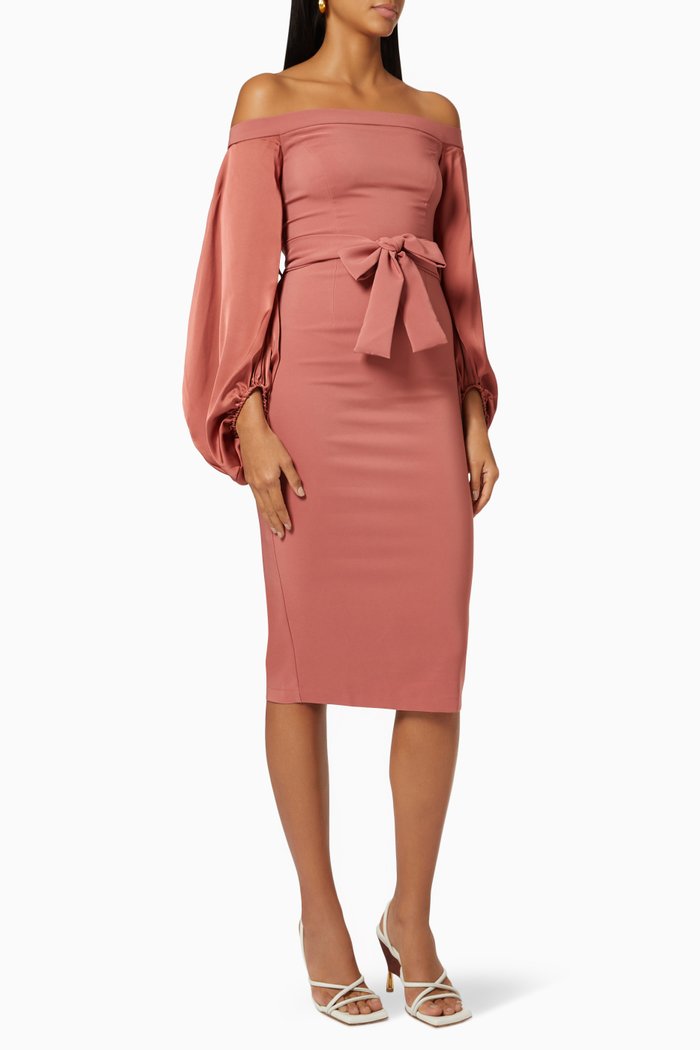 

I'm Yours Sleeve Midi Dress in Twill, Pink