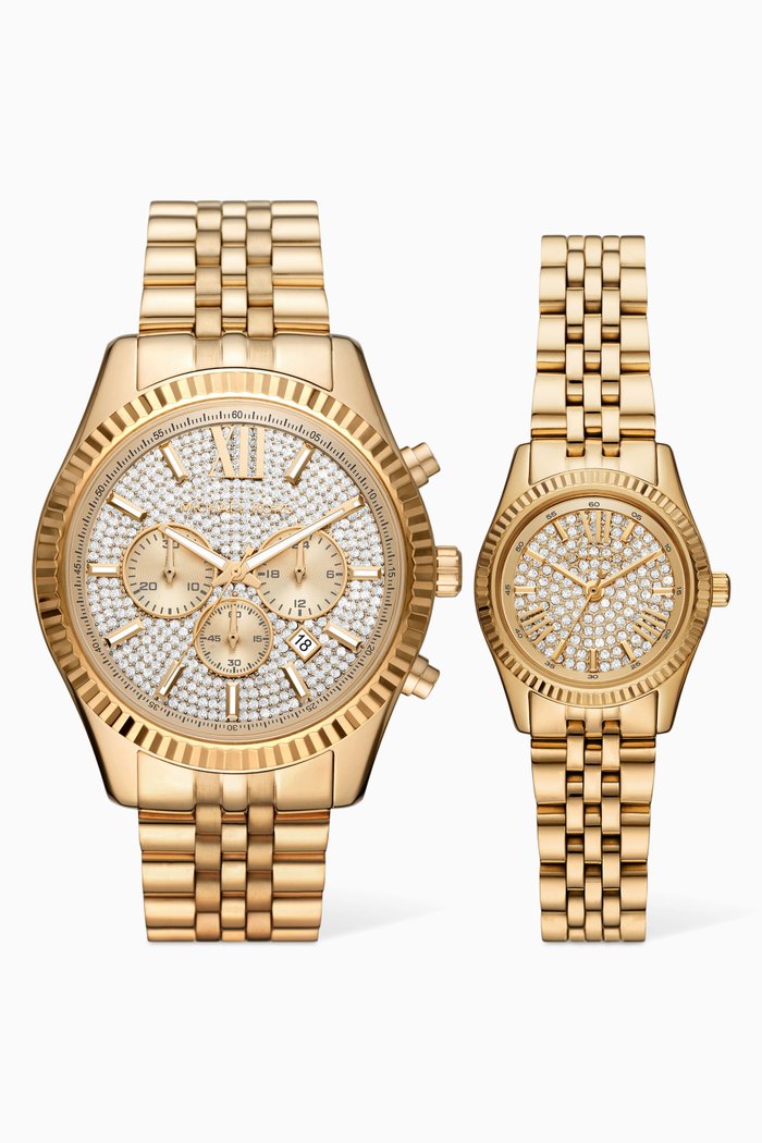 

Lexington Pavé His & Hers Watch Set, 44 & 26mm, Gold