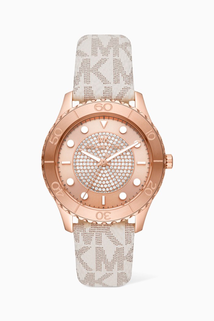 

Oversized Runway Dive Pavé Quartz Watch, 40mm, White