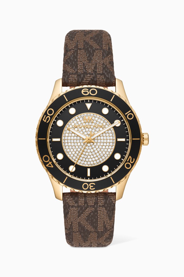 

Oversized Runway Dive Pavé Quartz Watch, 40mm, Brown