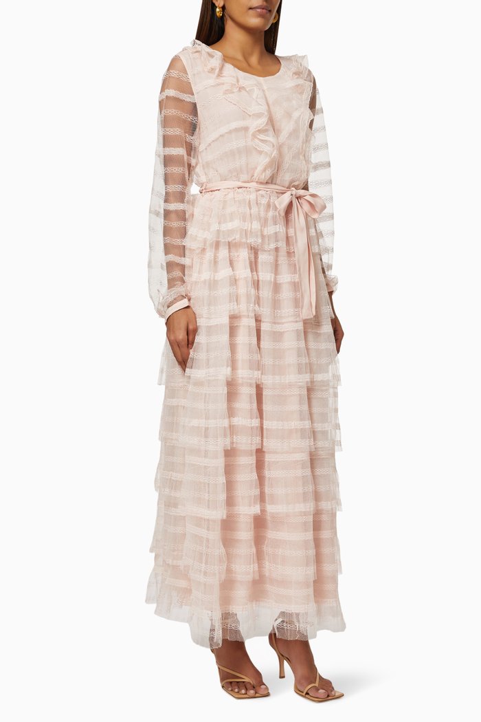 Nil Tiered Dress in Lace, Pink