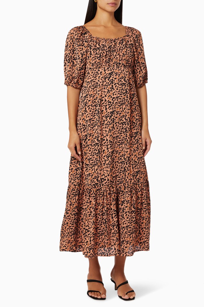 

Dotta Dress in Animal Print Crepe, Brown