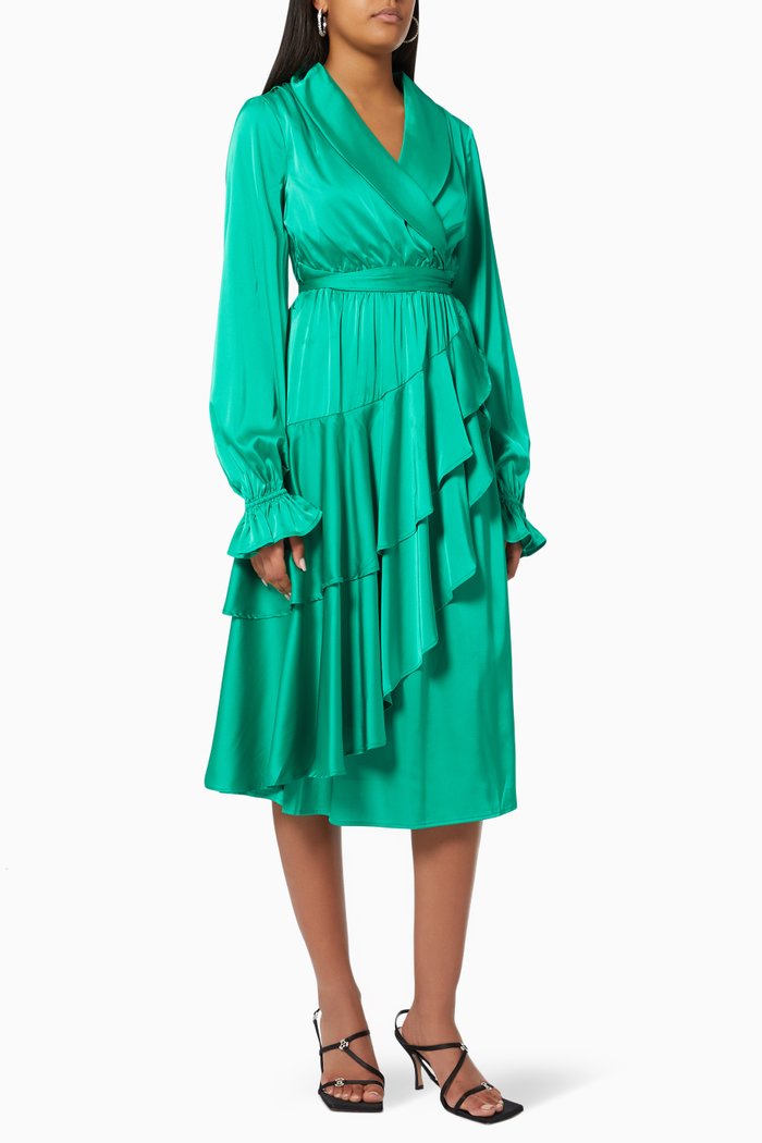 

Emily Wrap Dress in Satin, Green