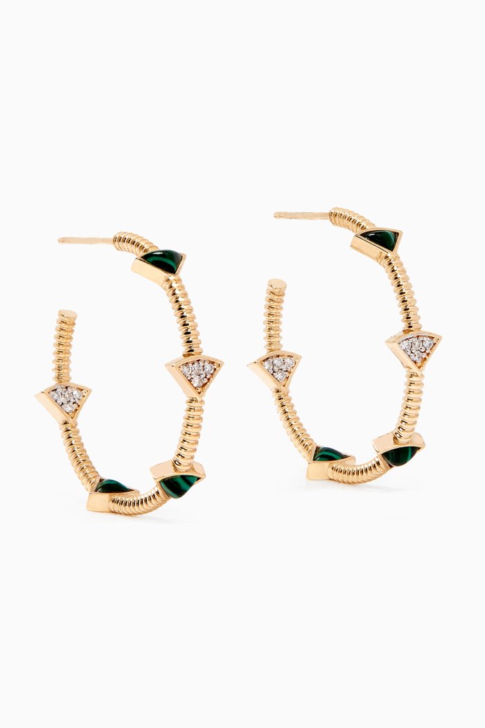 

La Linea Malachite & Diamond Hoop Earrings in 14kt Yellow Gold
