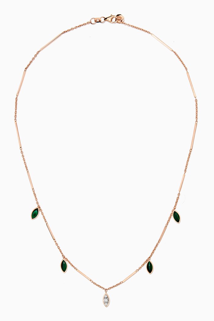 

Mirror Malachite & Diamond Necklace in 14kt Rose Gold, Green