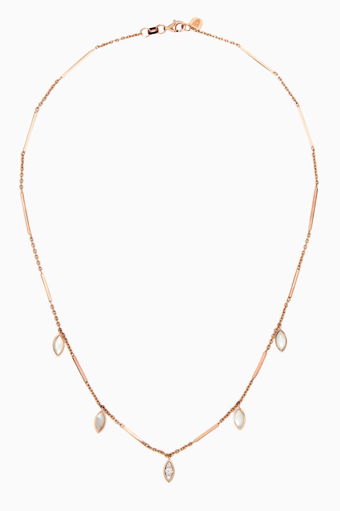 Mirror Mother of Pearl & Diamond Necklace in 14kt Rose Gold, White