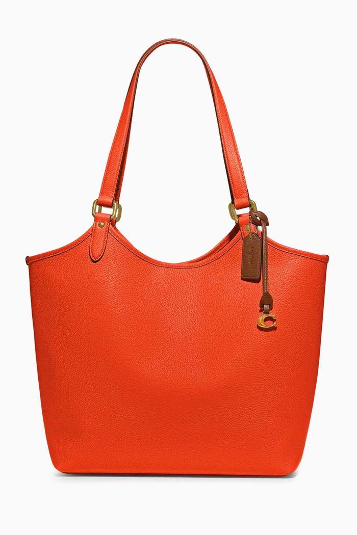 

Day Tote Bag in Pebbled Leather, Orange