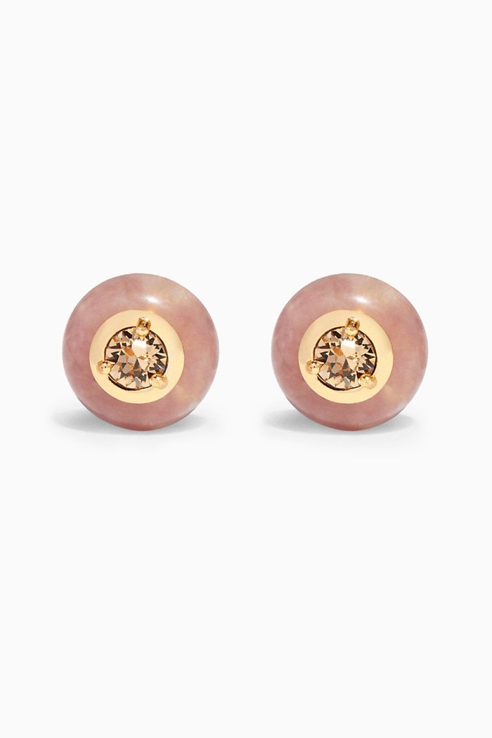 Semiprecious Crystal Cushion Earrings, Gold