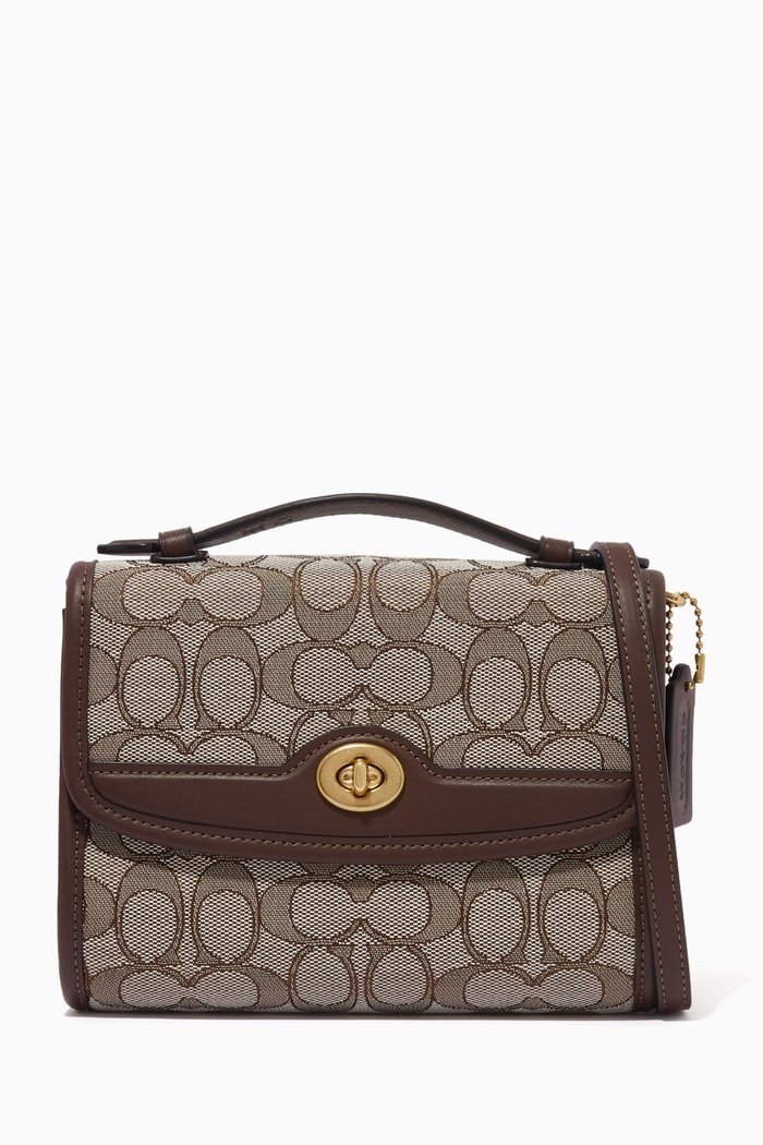 

Kip Turnlock Cross Body Bag in Signature Jacquard, Brown