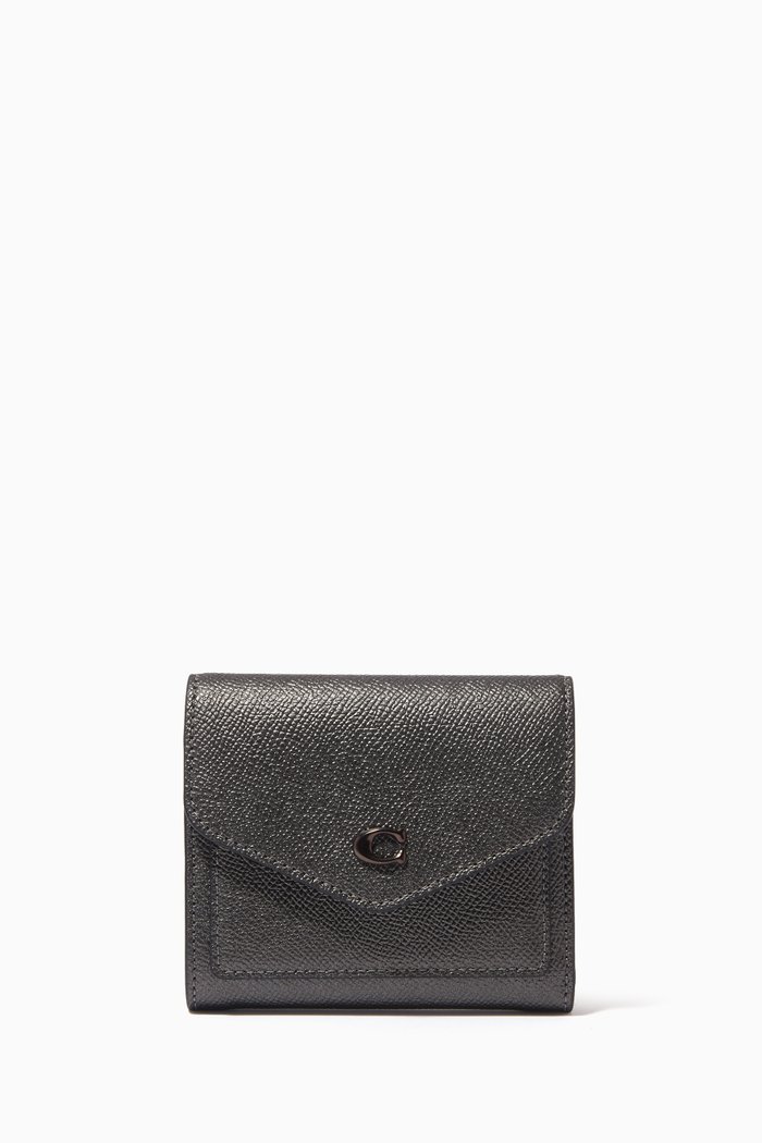 

Small Wyn Wallet in Metallic Crossgrain Leather, Grey