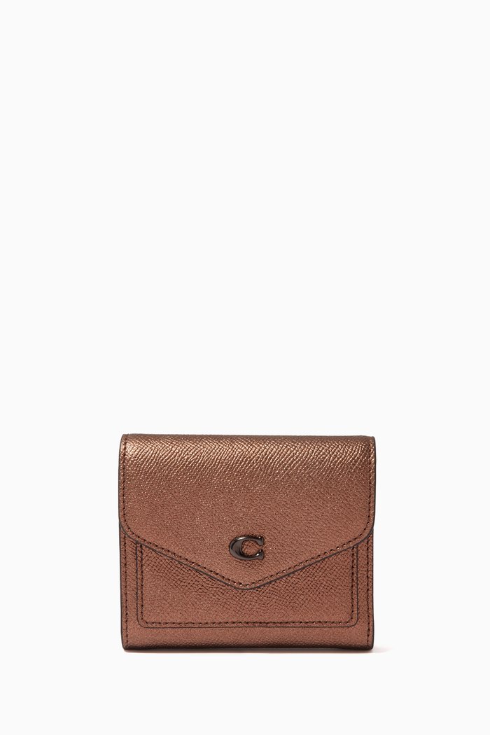 

Small Wyn Wallet in Metallic Crossgrain Leather, Brown