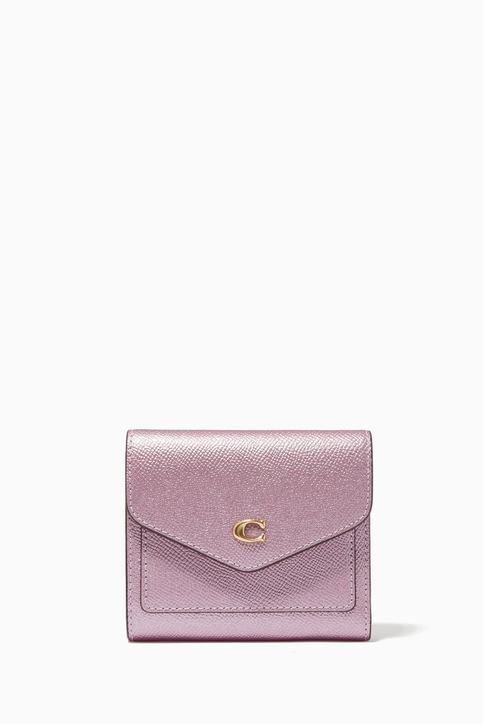 

Small Wyn Wallet in Metallic Crossgrain Leather, Pink
