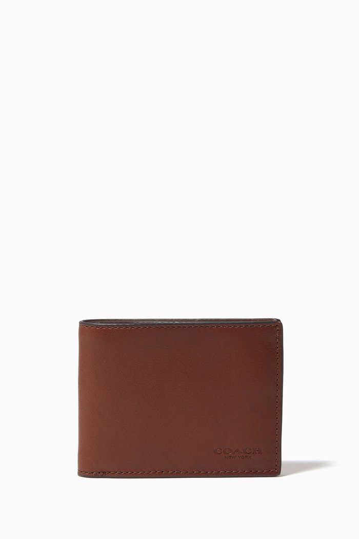 Slim Billfold Wallet in Sport Calf Leather, Brown