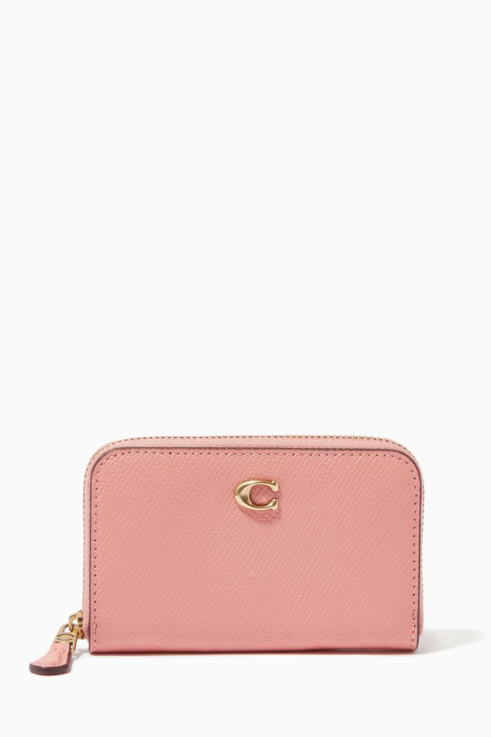 

Small Zip Card Case in Leather, Pink