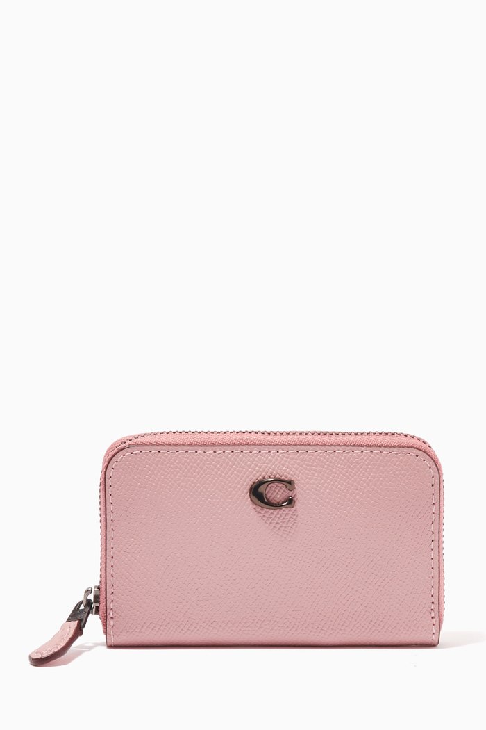 

Small Zip Card Case in Leather, Pink