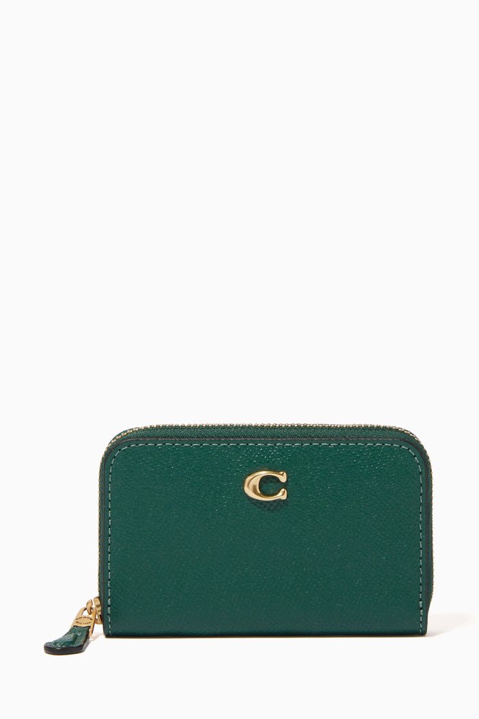 Small Zip Card Case in Leather, Green