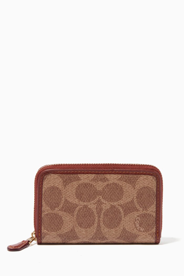 

Small Zip Wallet in Signature Jacquard & Leather, Brown