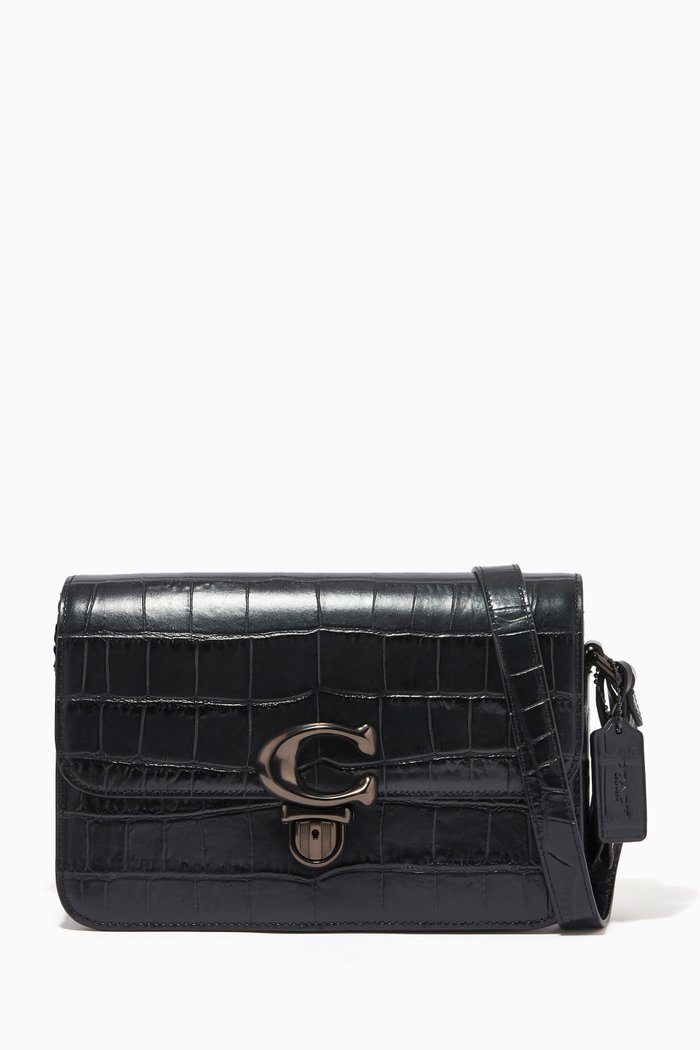 

Studio Shoulder Bag in Croc-embossed Leather, Black