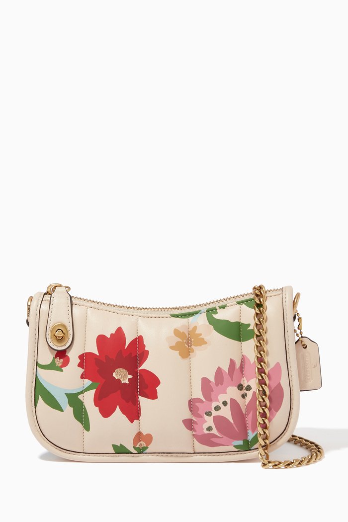 

Swinger 20 Bag with Floral Print in Quilted Nappa, Neutral