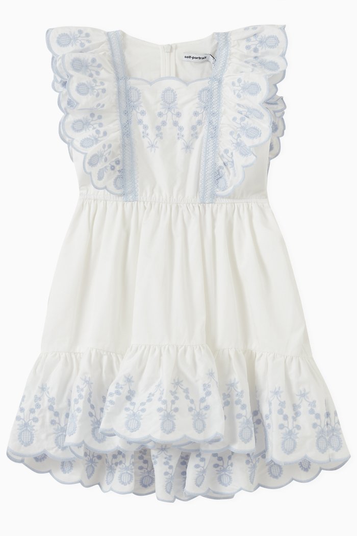

Embroidered Floral Guipure Dress in Cotton, White