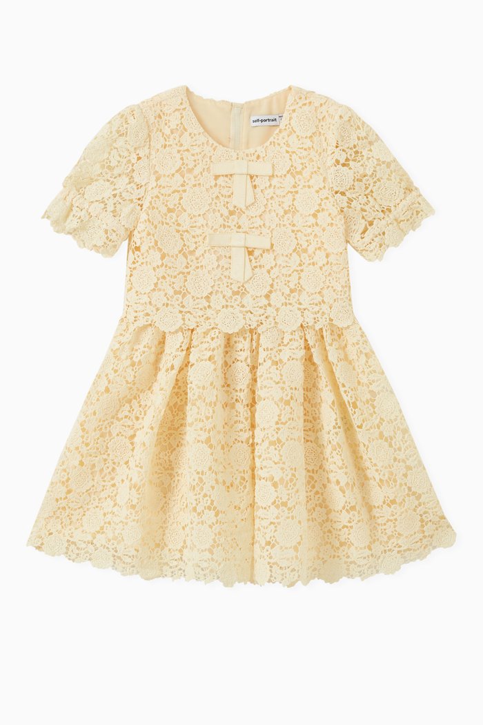 

Bow Applique Guipure Lace Dress, Yellow