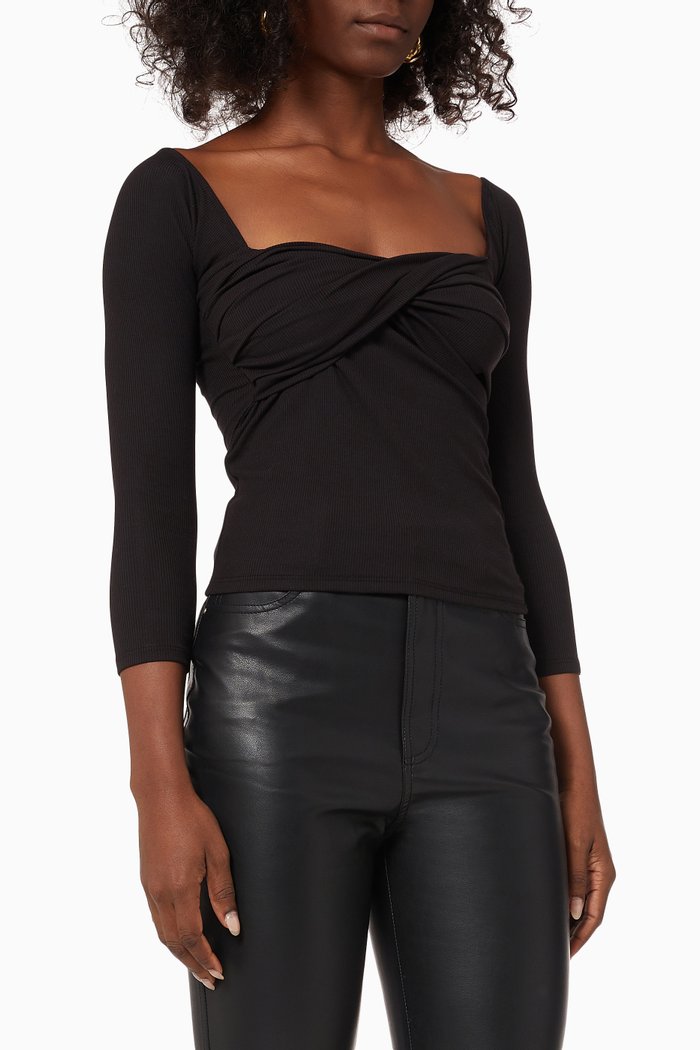 

Stevie Crop Top in Rib Knit, Black