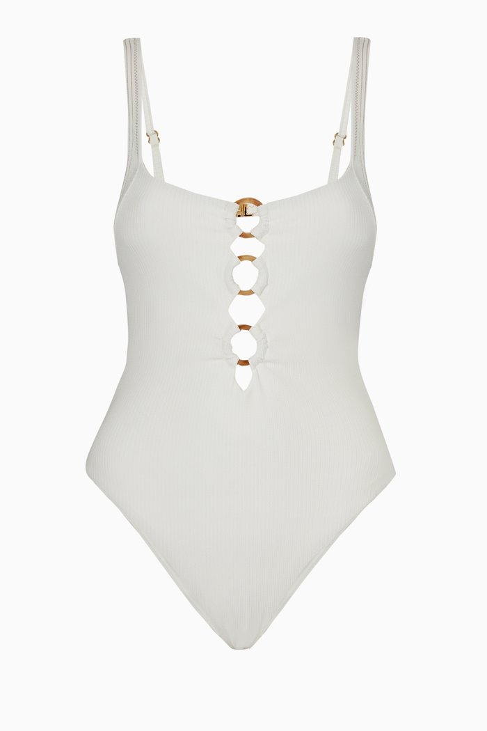 Kaia Triple-ring Front Swimsuit, White