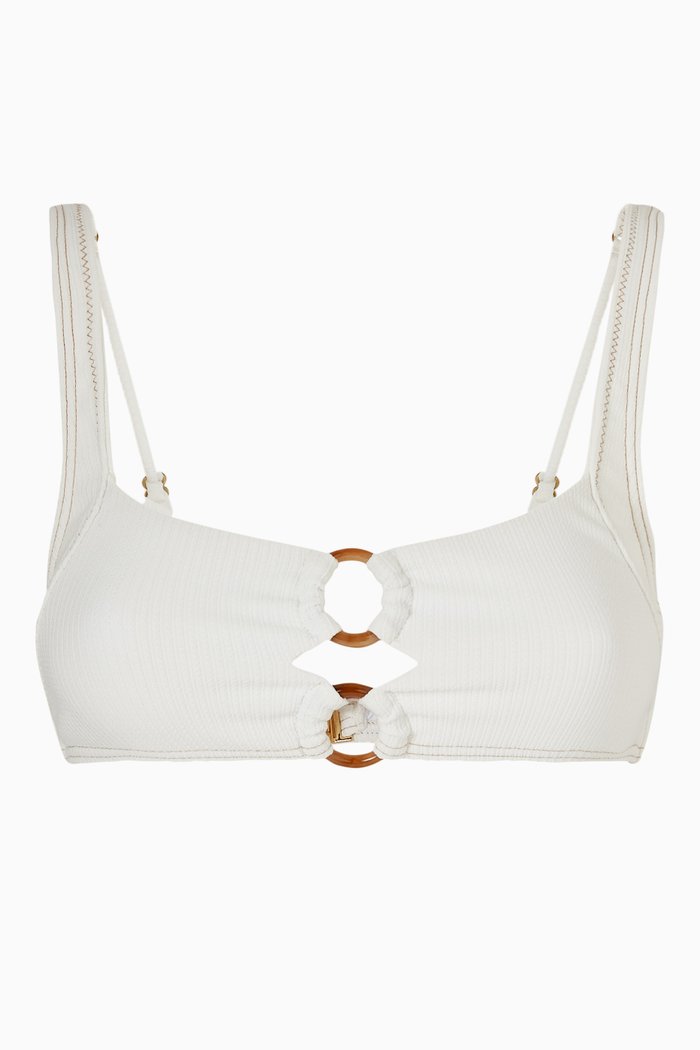 Kaia Ring Front Square Bikini Top, White