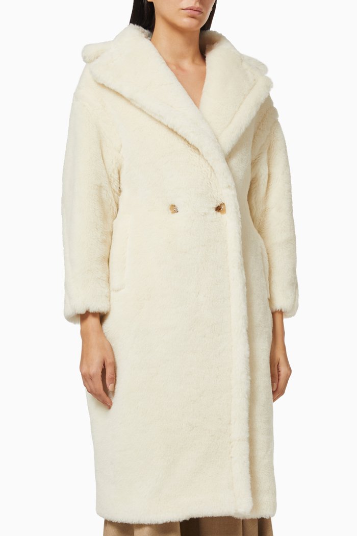 

Teddy Bear Icon Coat in Wool Blend, White
