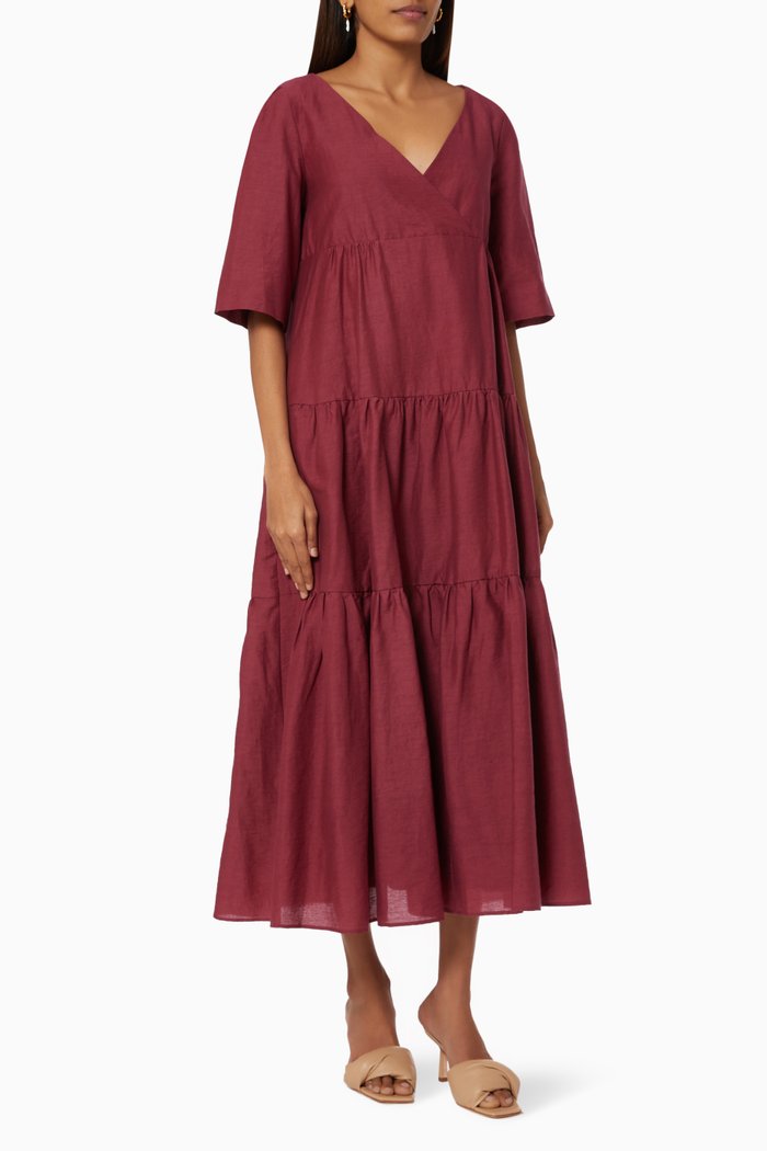 

Tevere Dress in Linen Blend, Burgundy