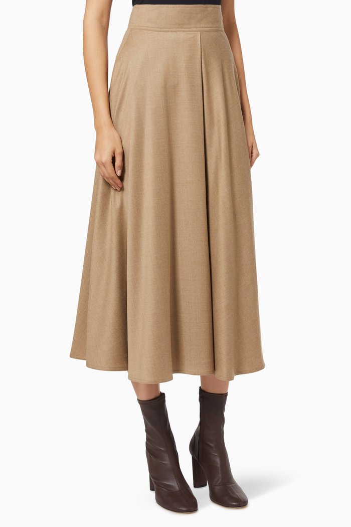 Cablo Skirt in Wool Flannel, Brown