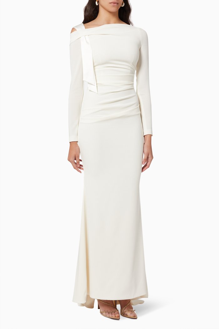 

Draped Gown in Satin & Crêpe Mix, Neutral