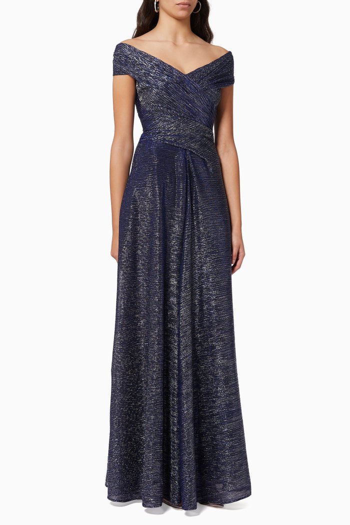 

Fortaleza1 Gown in Pleated Metallic Voile, Blue