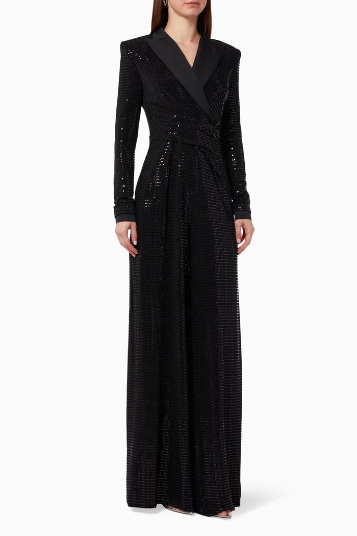 

Sequin Jumpsuit in Stretch Jersey, Black