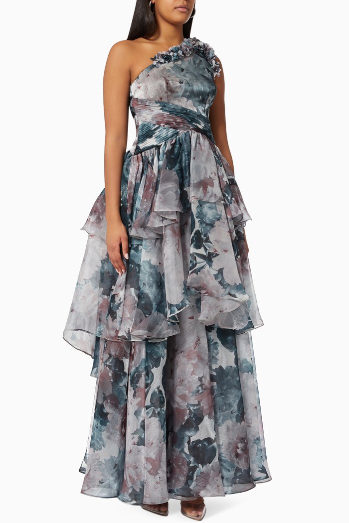 

Ruffle Tiered Dress in Floral Tulle, Multicolour