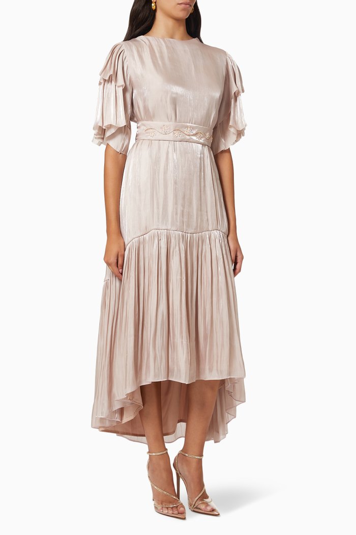 

Tiered Frill Dress in Organza, Pink